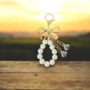Gold Pearl Bow Keychain & Bag Charm
